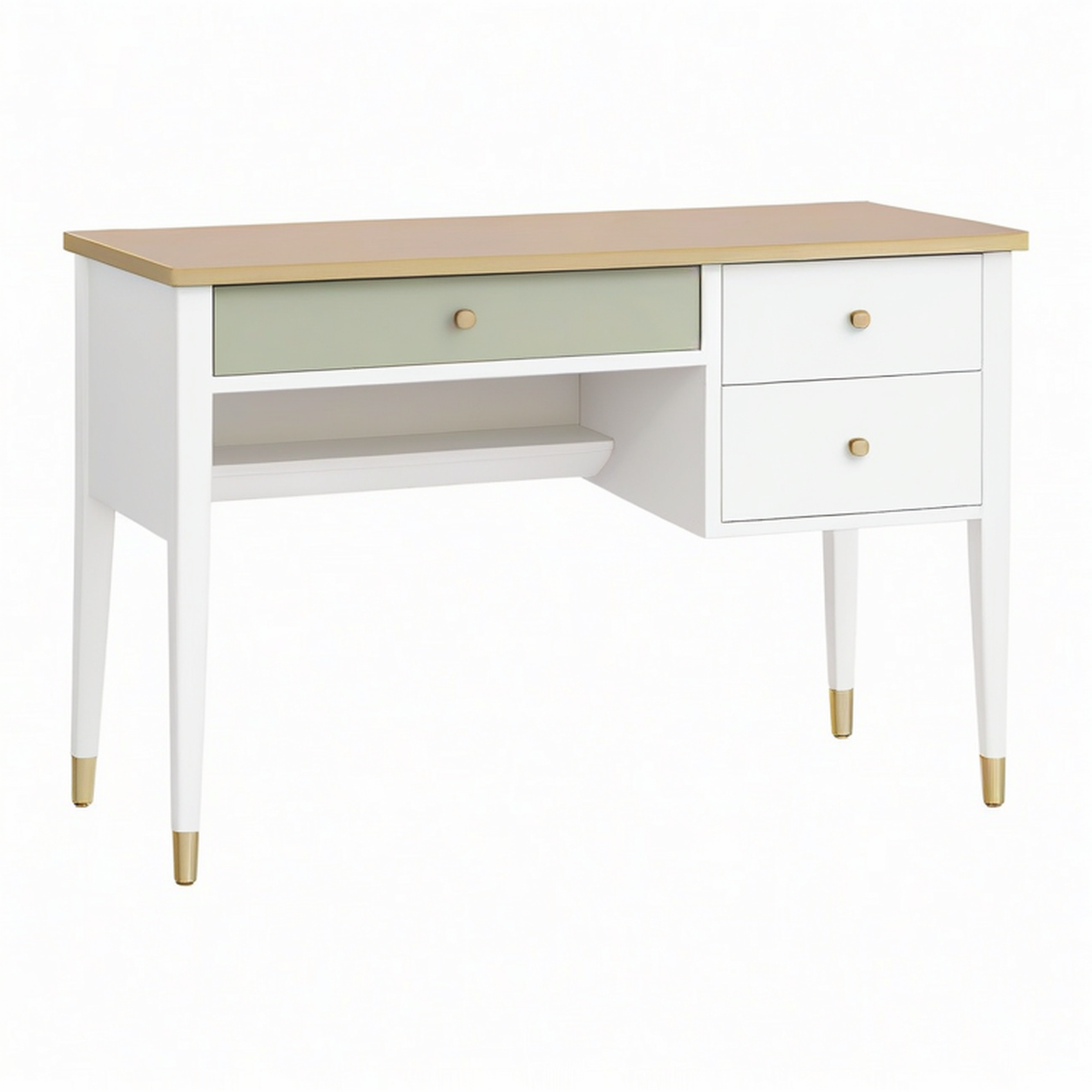 Bureau 120 x 60 cm blanc vert sauge en bois avec 3 tiroirs style scandinave