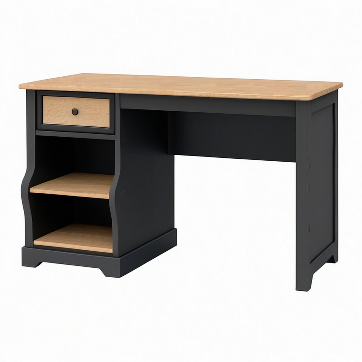 Bureau 120 x 60 x 75 cm noir et chêne avec tiroir et étagères style classique