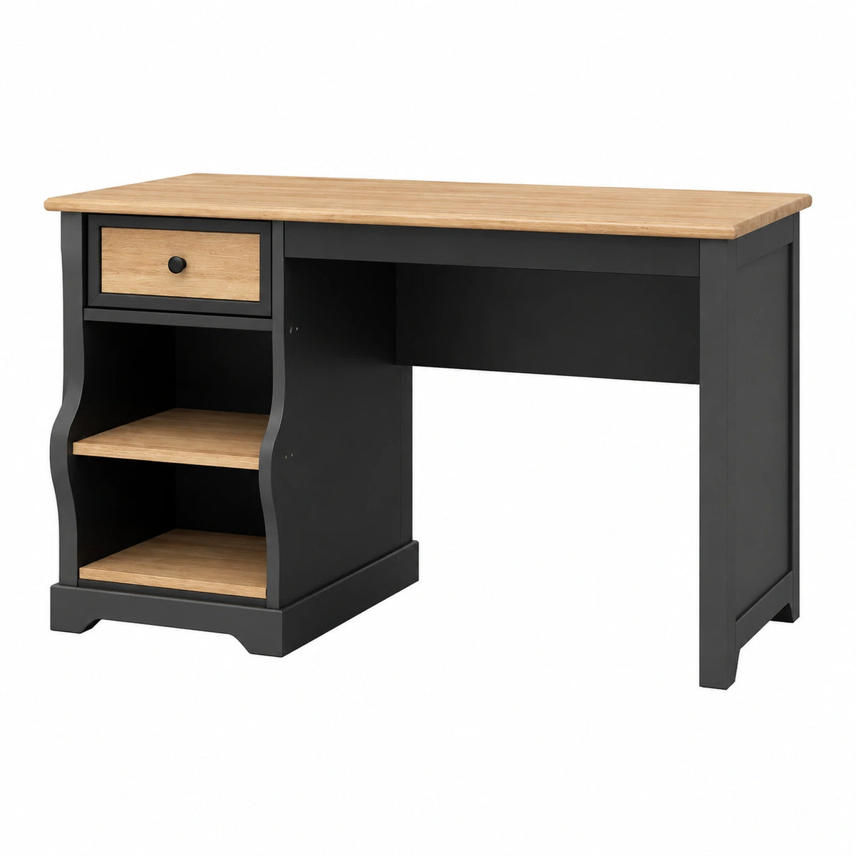Bureau 120 x 60 x 75 cm noir et chêne avec tiroir et étagères style classique