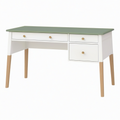 Bureau 120 x 60 cm en bois blanc et vert avec 3 tiroirs style scandinave
