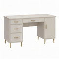 Bureau 120 x 55 x 76 cm en panneaux de bois blanc cassé avec tiroirs et porte style contemporain