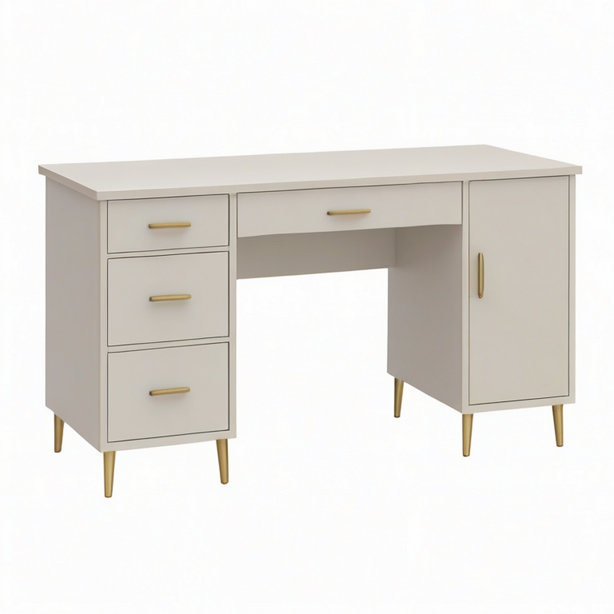 Bureau 120 x 55 x 76 cm en panneaux de bois blanc cassé avec tiroirs et porte style contemporain