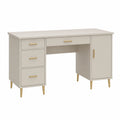 Bureau 120 x 55 x 76 cm en panneaux de bois blanc cassé avec tiroirs et porte style contemporain