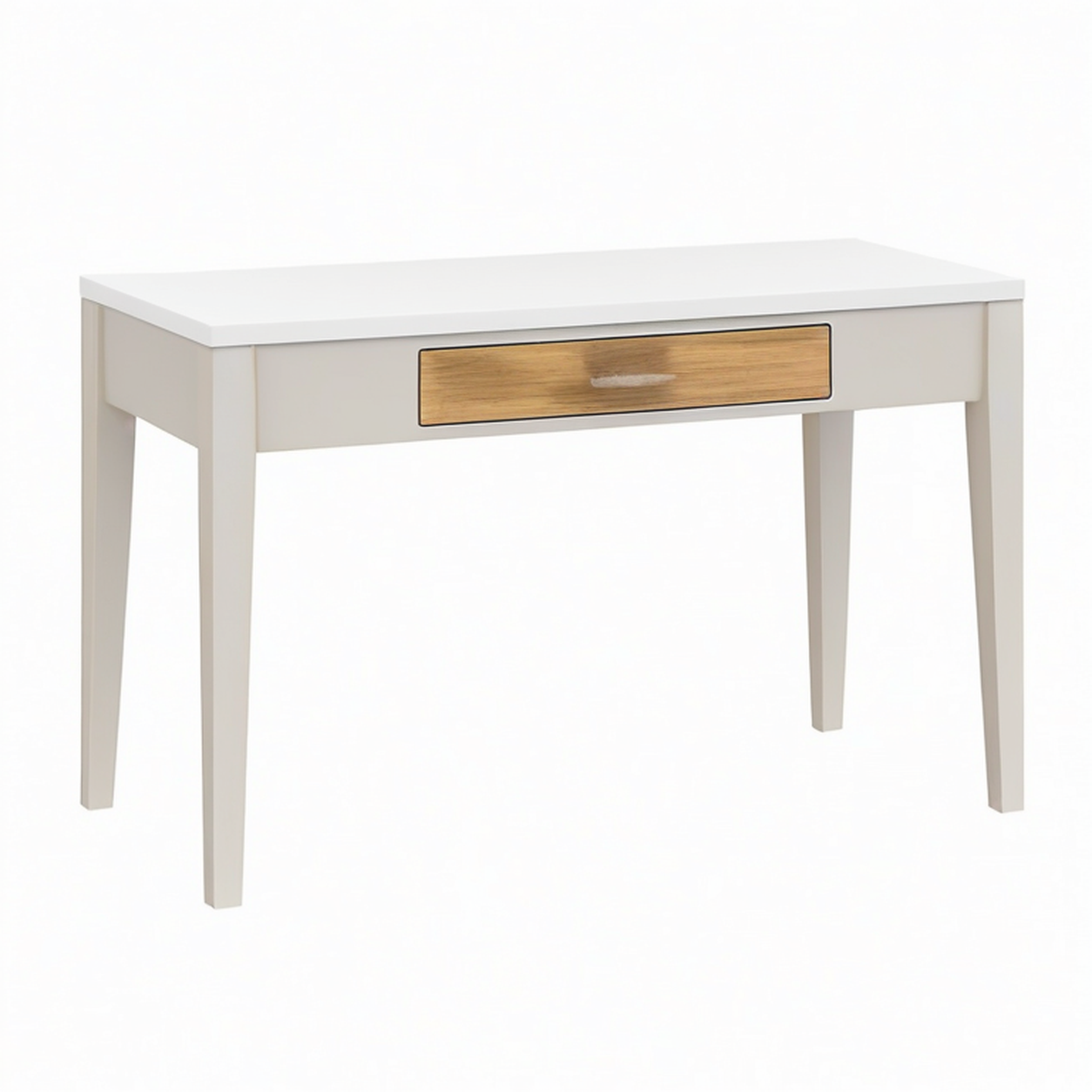 Bureau 120 x 60 cm blanc et bois avec tiroir style scandinave