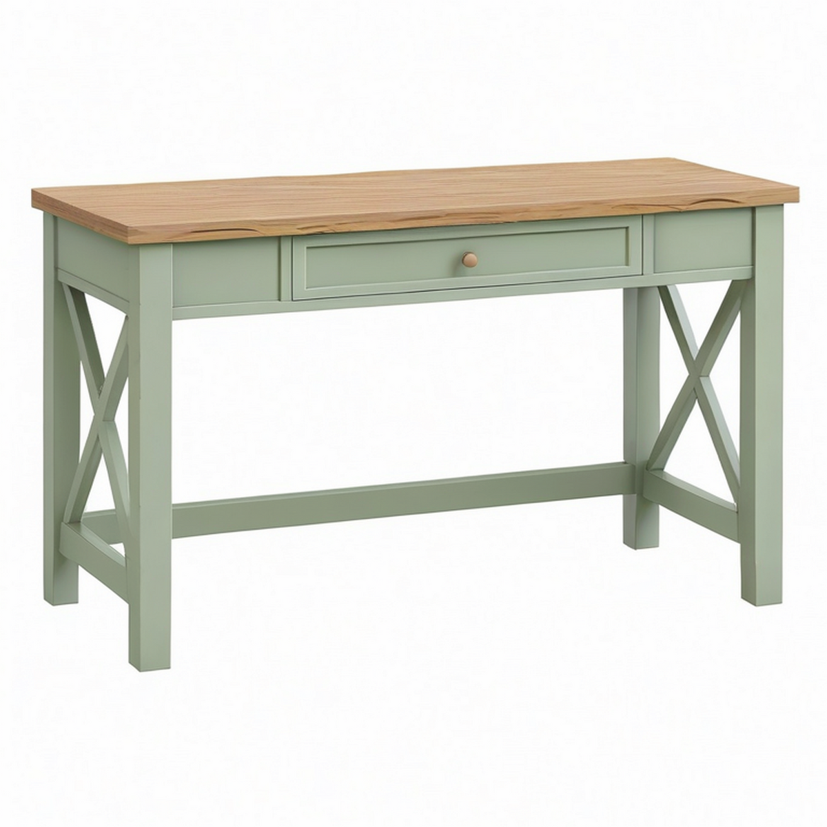 Bureau console 120 x 50 x 76 cm en bois vert sauge avec tiroir style campagne