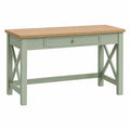 Bureau console 120 x 50 x 76 cm en bois vert sauge avec tiroir style campagne