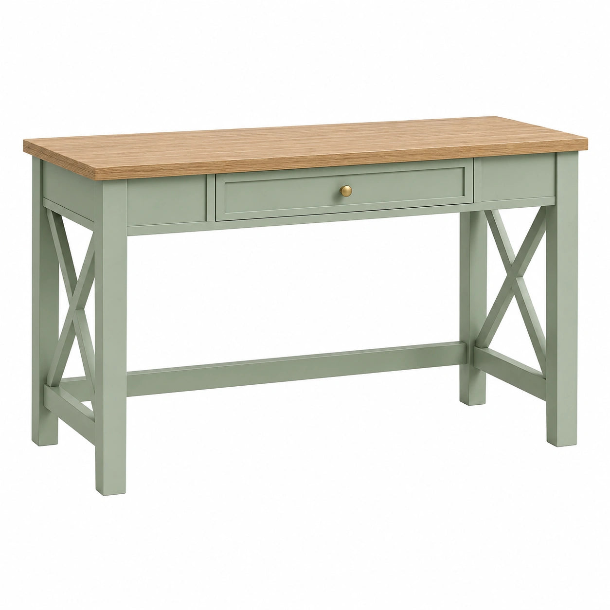Bureau console 120 x 50 x 76 cm en bois vert sauge avec tiroir style campagne