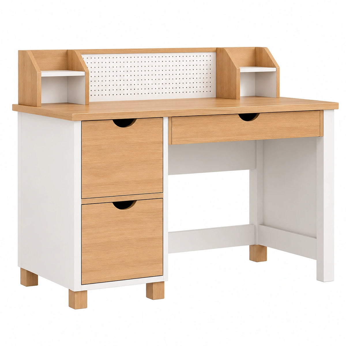 Bureau avec rangement 120 x 60 x 105 cm en bois blanc et chêne - style scandinave