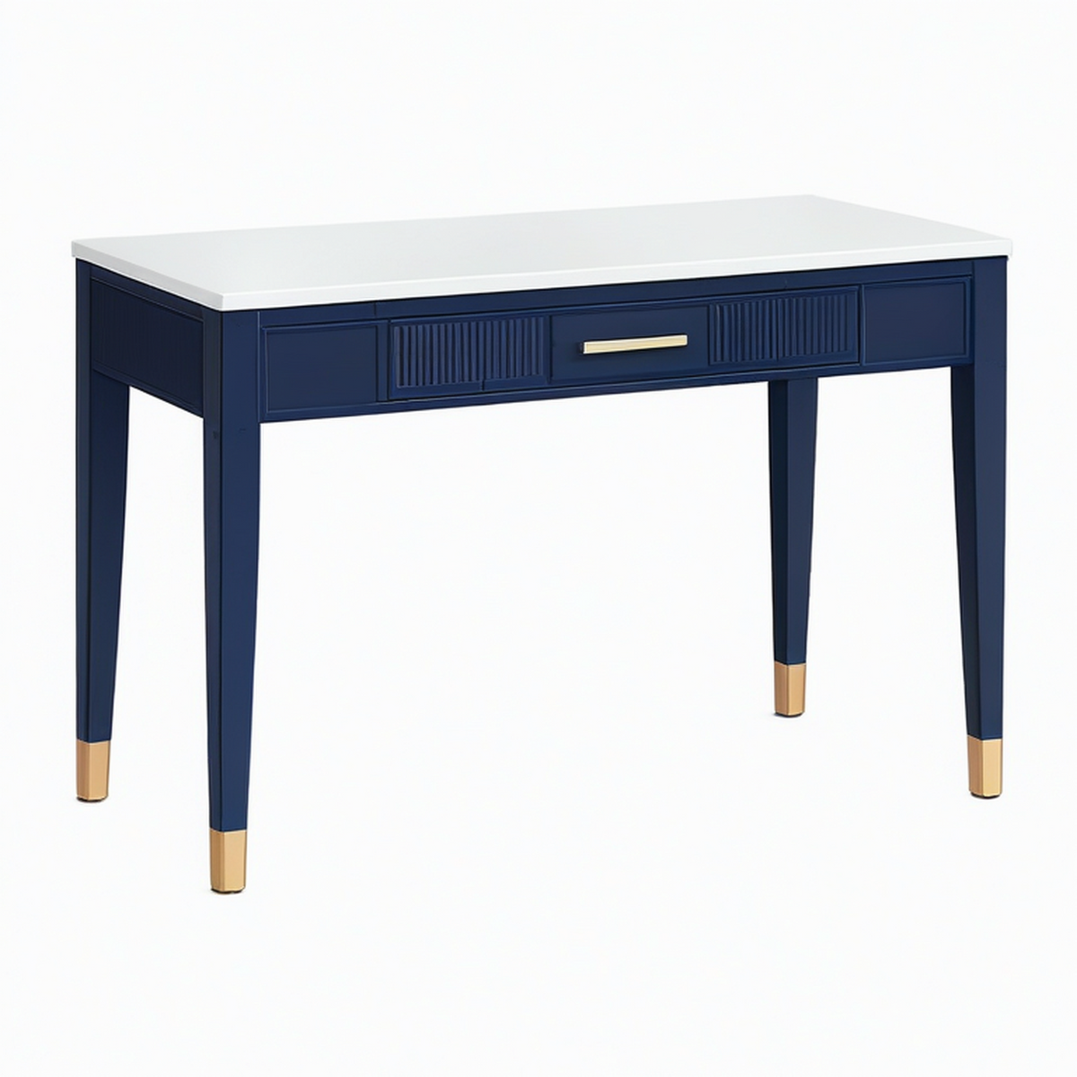 Bureau 120 x 60 x 76 cm bleu marine et blanc en bois avec tiroir style contemporain