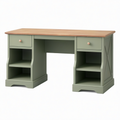 Bureau 140 x 60 x 75 cm en bois vert sauge et naturel avec rangements style classique