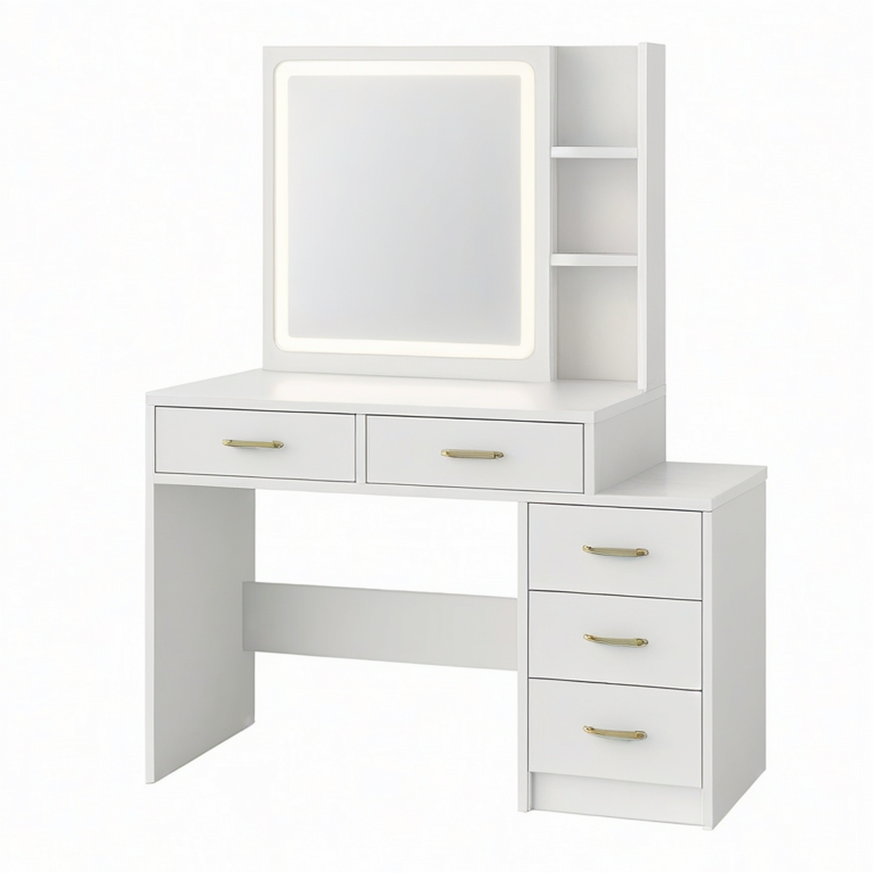 Coiffeuse 120 x 50 x 160 cm en bois blanc avec miroir lumineux et rangements style moderne