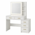 Coiffeuse 120 x 50 x 160 cm en bois blanc avec miroir lumineux et rangements style moderne