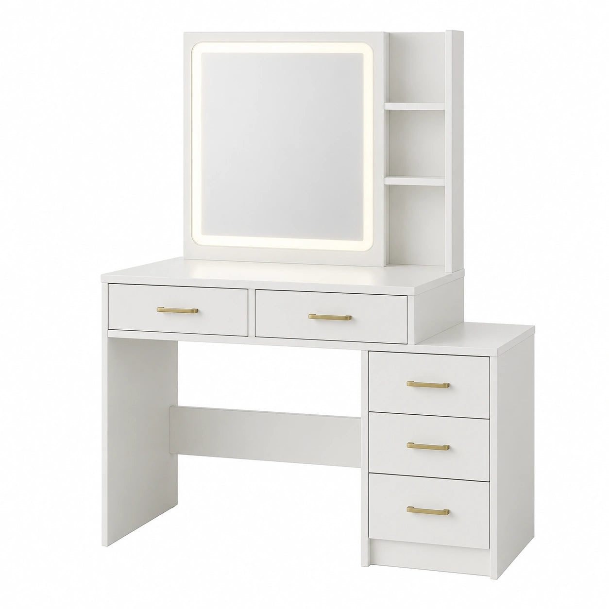 Coiffeuse 120 x 50 x 160 cm en bois blanc avec miroir lumineux et rangements style moderne