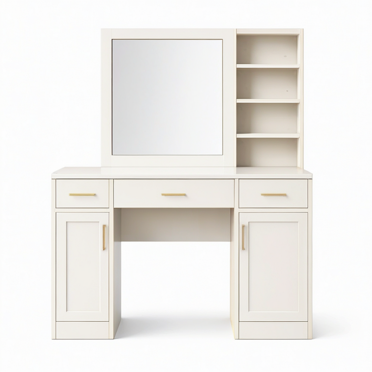 Coiffeuse 120 x 45 x 150 cm en panneaux de bois blanc avec miroir rangement style contemporain