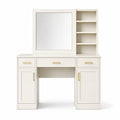 Coiffeuse 120 x 45 x 150 cm en panneaux de bois blanc avec miroir rangement style contemporain