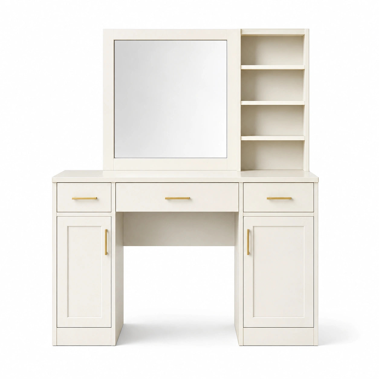 Coiffeuse 120 x 45 x 150 cm en panneaux de bois blanc avec miroir rangement style contemporain