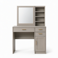 Coiffeuse 100 x 45 x 160 cm en bois gris avec miroir et rangements style contemporain