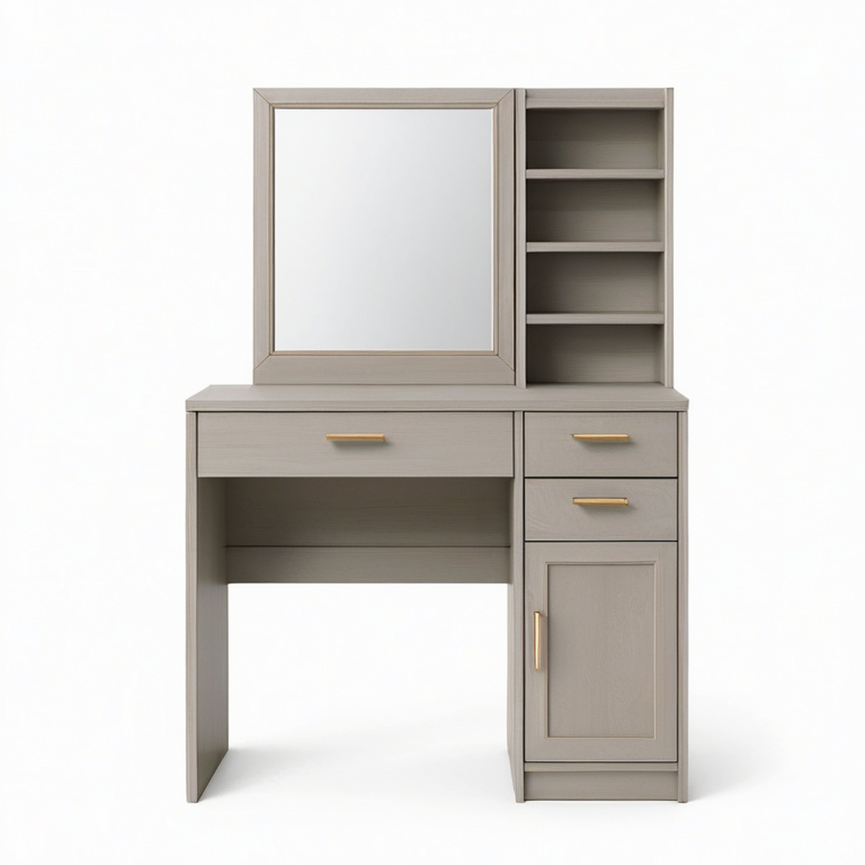 Coiffeuse 100 x 45 x 160 cm en bois gris avec miroir et rangements style contemporain