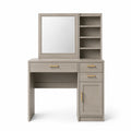 Coiffeuse 100 x 45 x 160 cm en bois gris avec miroir et rangements style contemporain
