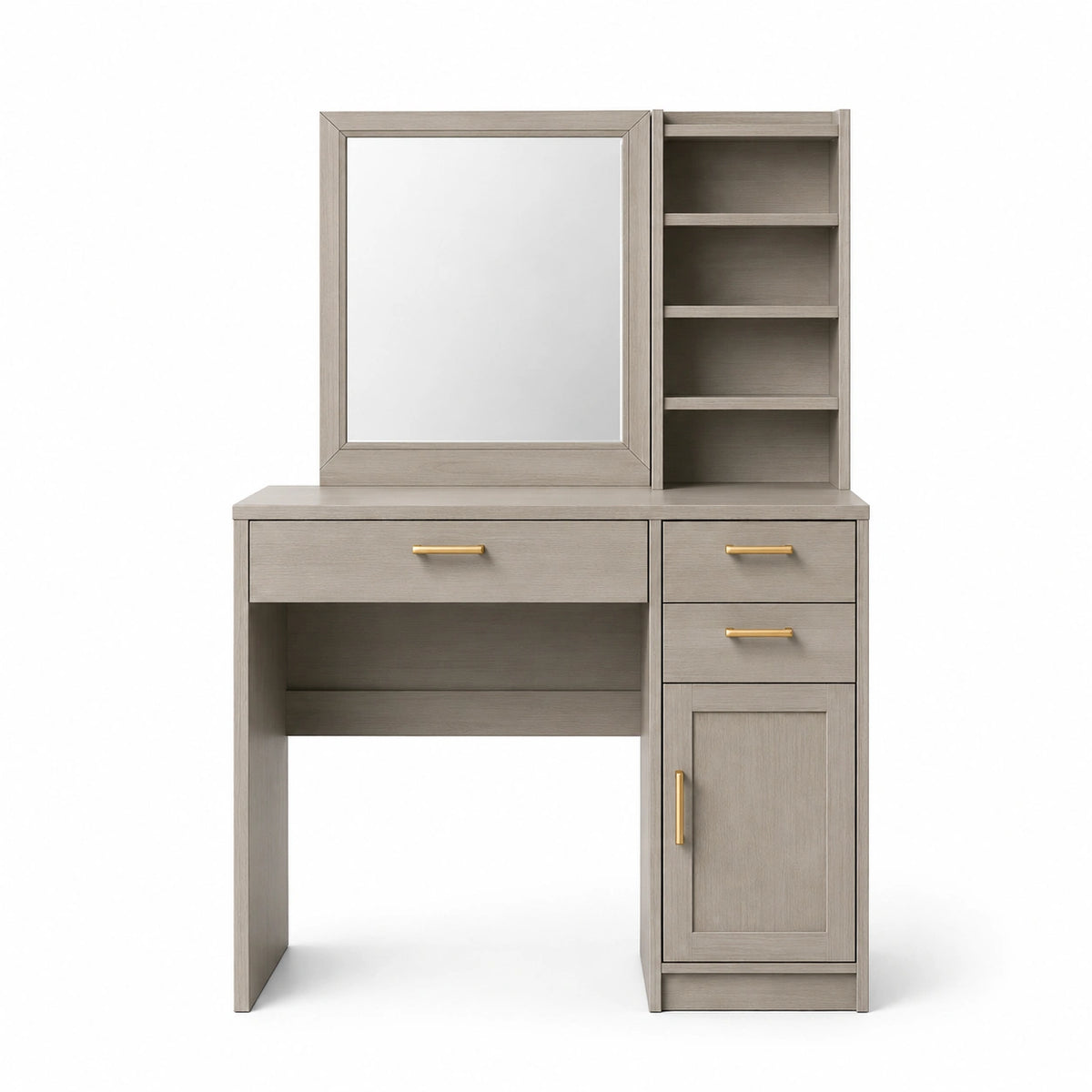 Coiffeuse 100 x 45 x 160 cm en bois gris avec miroir et rangements style contemporain