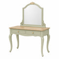 Coiffeuse avec miroir 100 x 45 x 156 cm en bois vert sauge style classique à 2 tiroirs