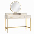 Coiffeuse 120 x 45 x 145 cm en bois blanc et métal doré avec miroir style contemporain