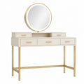 Coiffeuse 120 x 45 x 145 cm en bois blanc et métal doré avec miroir style contemporain