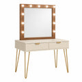 Coiffeuse 100 x 45 x 140 cm blanche et noyer avec miroir lumineux et 2 tiroirs