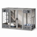 Enclos intérieur pour chat 180 x 90 x 120 cm en bois gris avec grillage et plateformes