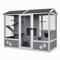 Enclos pour chat 180 x 80 x 180 cm en bois gris avec grillage et toit