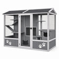 Enclos pour chat 180 x 80 x 180 cm en bois gris avec grillage et toit