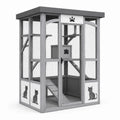Enclos extérieur pour chat 100 x 80 x 180 cm en bois gris avec grillage et plateformes