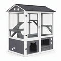 Enclos extérieur pour chat 120 x 60 x 180 cm en bois gris et blanc avec toit et plateformes