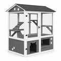 Enclos extérieur pour chat 120 x 60 x 180 cm en bois gris et blanc avec toit et plateformes