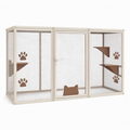 Enclos pour chat 180 x 90 x 180 cm en métal beige avec plateformes en bois - intérieur modulable