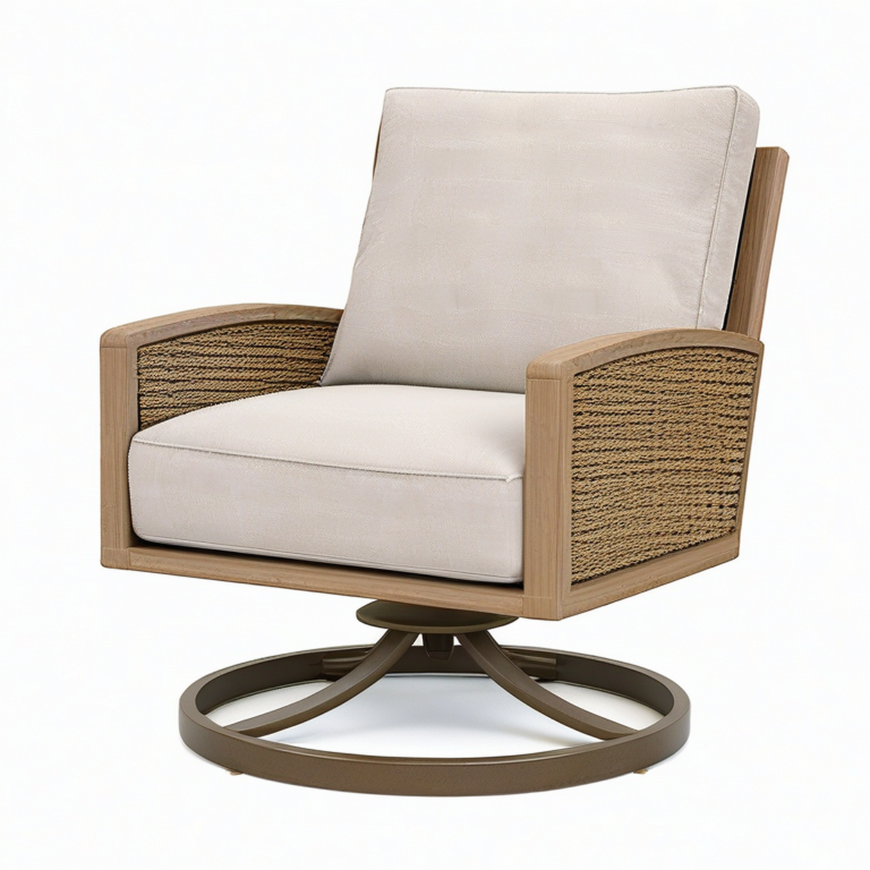 Fauteuil pivotant 82 x 84 x 91 cm en bois et tressage beige style naturel