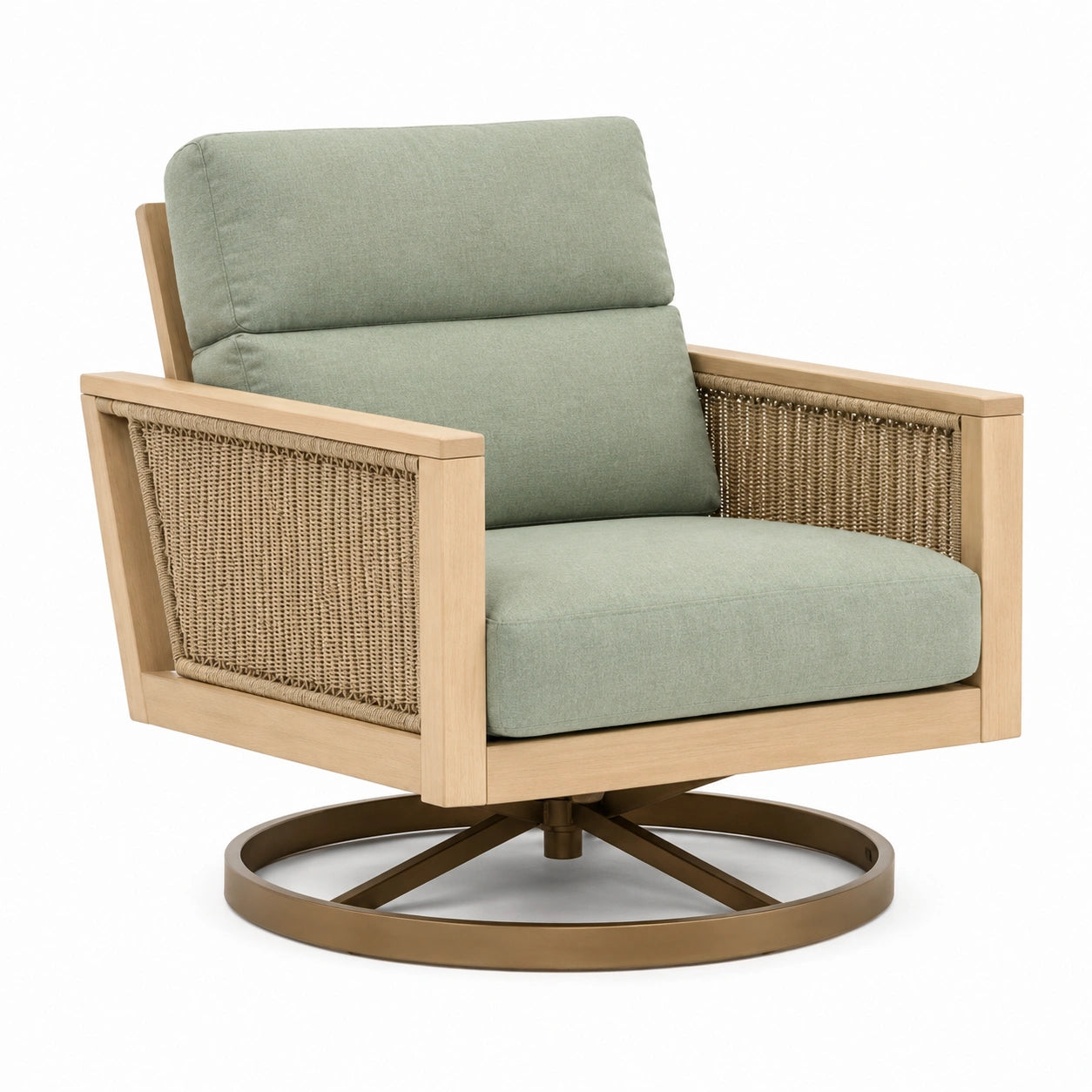 Fauteuil pivotant 78 x 82 x 86 cm en bois tissu vert sauge style contemporain
