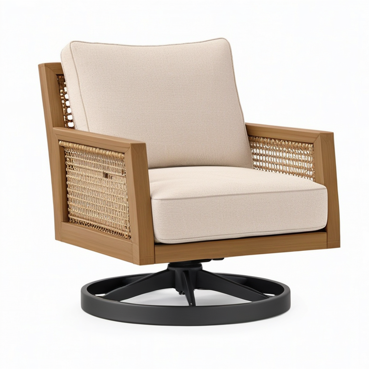 Fauteuil pivotant 78 x 85 x 88 cm en bois cannage beige style naturel