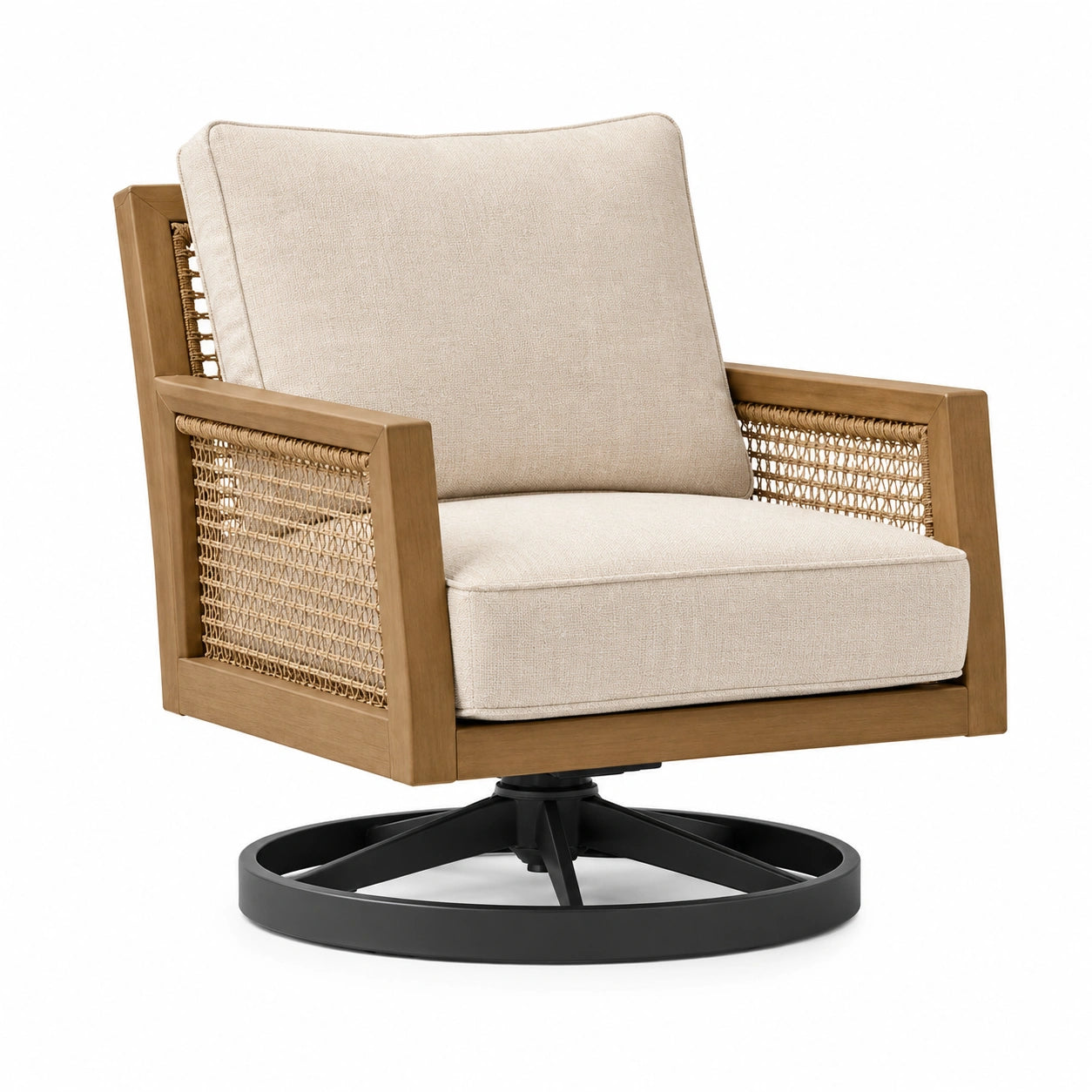 Fauteuil pivotant 78 x 85 x 88 cm en bois cannage beige style naturel