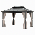 Tonnelle de jardin 300 x 300 cm en métal anthracite avec rideaux beiges toit ventilé