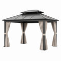 Tonnelle de jardin 300 x 300 cm en métal anthracite avec rideaux beiges toit ventilé
