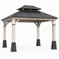 Tonnelle de jardin 300 x 300 x 320 cm en bois beige et toit métallique noir style pavillon