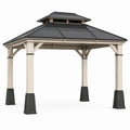 Tonnelle de jardin 300 x 300 x 320 cm en bois beige et toit métallique noir style pavillon