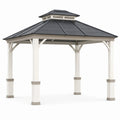 Tonnelle de jardin 400 x 400 cm en bois blanc avec toit en métal anthracite style pavillon