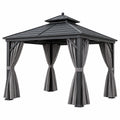 Tonnelle de jardin 300 x 300 cm acier noir avec rideaux style pavillon
