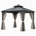 Tonnelle de jardin 300 x 300 x 300 cm en acier noir avec rideaux beige style pavillon