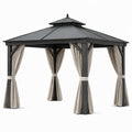 Tonnelle de jardin 300 x 300 x 300 cm en acier noir avec rideaux beige style pavillon
