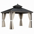 Tonnelle de jardin 300 x 300 cm en acier gris anthracite avec rideaux beige toit ventilé