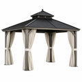 Tonnelle de jardin 300 x 300 cm en acier gris anthracite avec rideaux beige toit ventilé