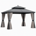Tonnelle de jardin 300 x 300 x 290 cm acier anthracite avec rideaux style pavillon